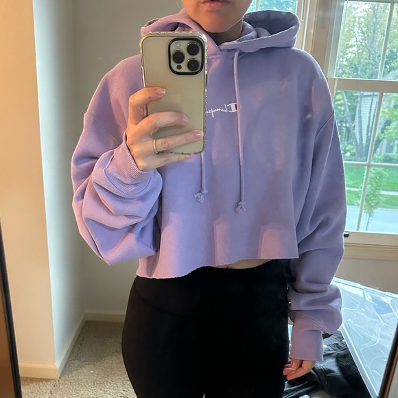 Champion Cropped Hooded Sweatshirt Lavender S NWT - Picture 1 of 2
